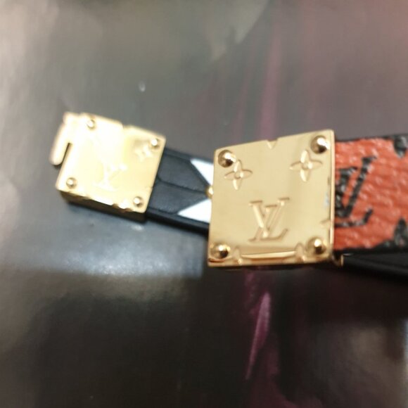 Louis Vuitton Leather Cuff Gold Double Face Unisex Bangle Bracelet Accessory - Picture 6 of 9